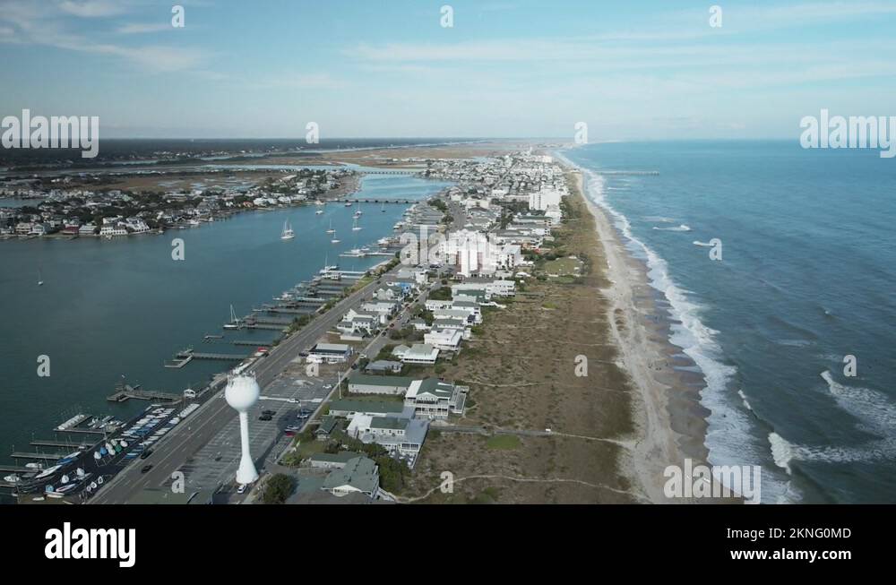 Wrightsville Beach, North Carolina aerial orbiting along shoreline view