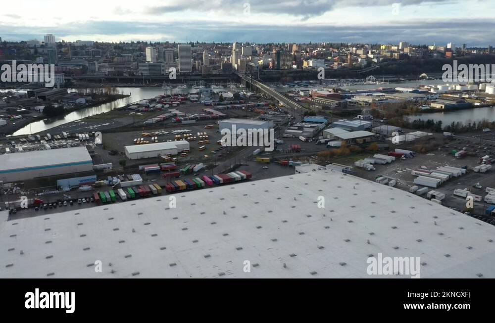 Cinematic 4K aerial drone dolly in footage of the Port of Tacoma Stock ...