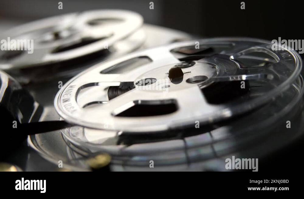 Cinematic Retro Reel To Reel Recorder Spinning, 1960's, 1970's Stock