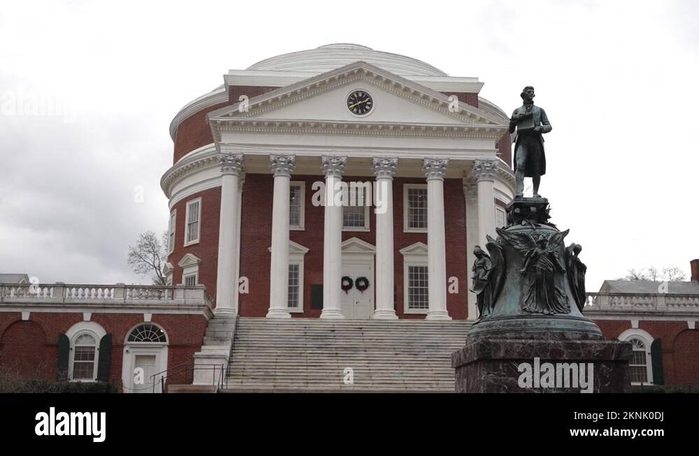 Statue of Thomas Jefferson in front of the Rotunda on the University of