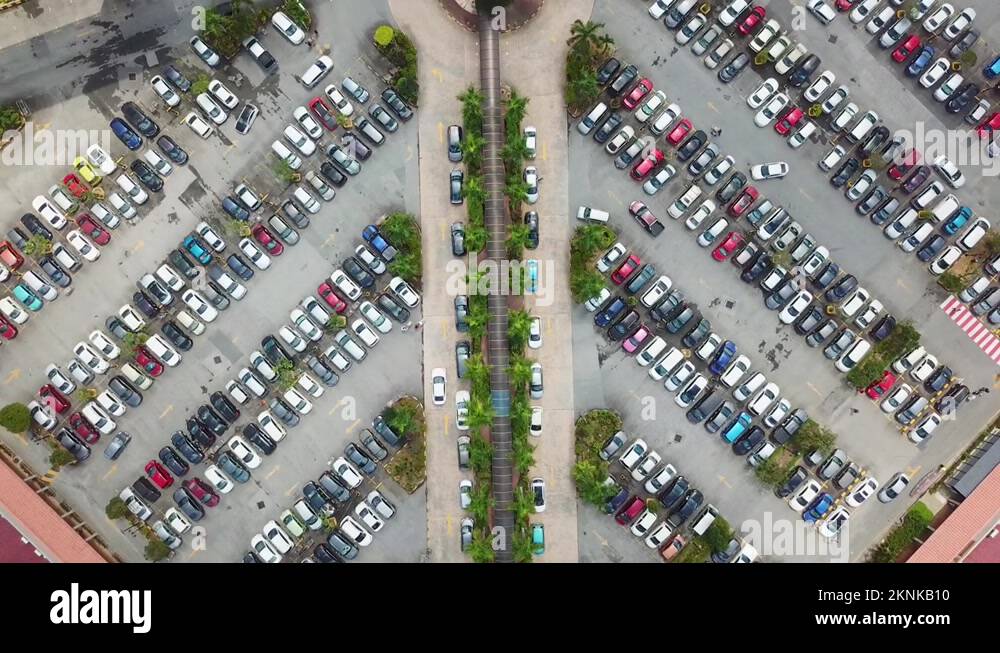 drone point of view Largest Parking Lots at outdoor parking lot Stock