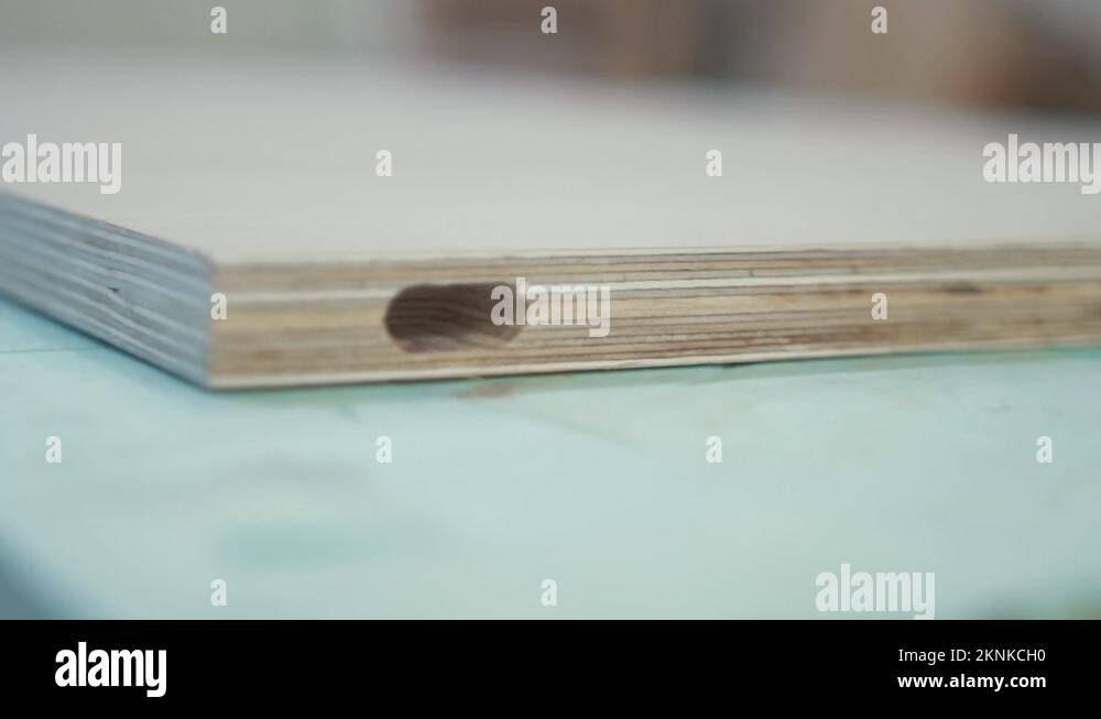 Plywood end grain showing recess for dominos joinery Stock Video