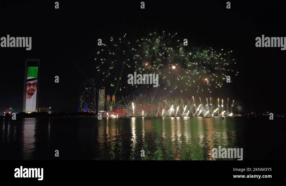 Fireworks for 50th Golden Jubilee UAE National Day in Abu Dhabi Stock