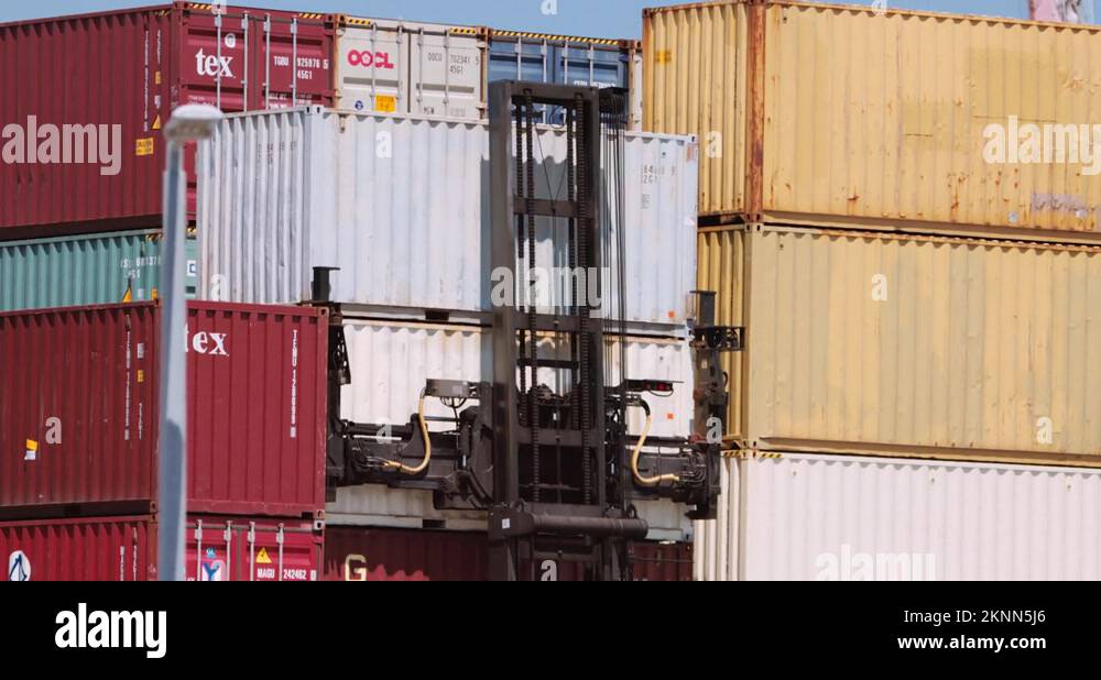 Brisbane, Australia Circa 2020s Forklift Moving Container, supply