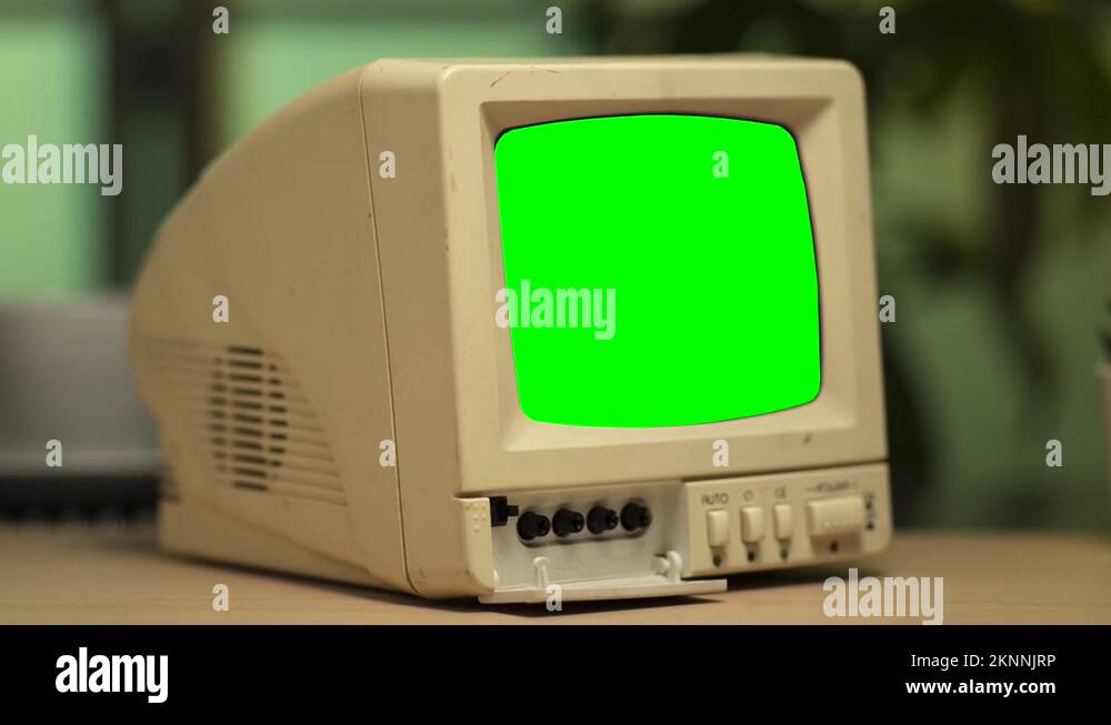 Vintage Retro Screen Monitor 80s 90s Static and Green Screen Stock