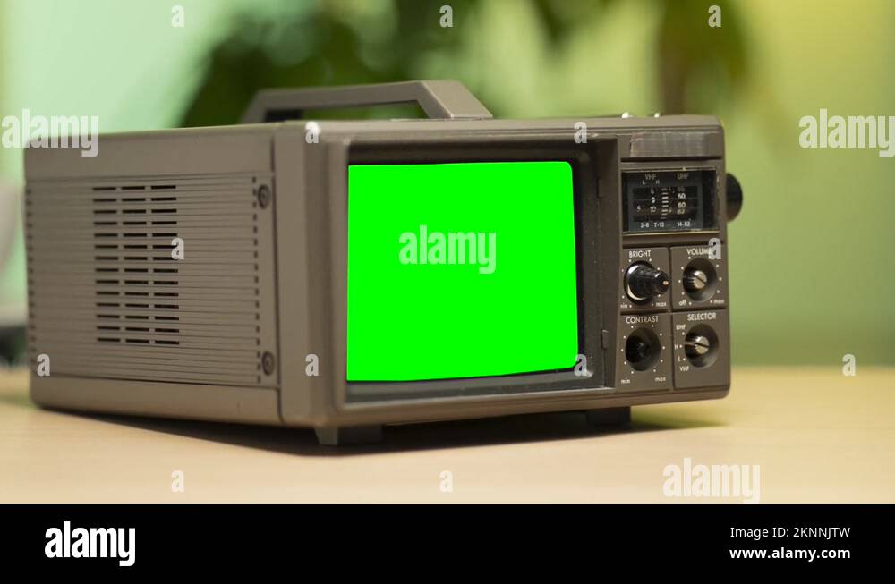 Vintage 80s 90s Portable Television With Static and Green Screen Stock Video Footage Alamy