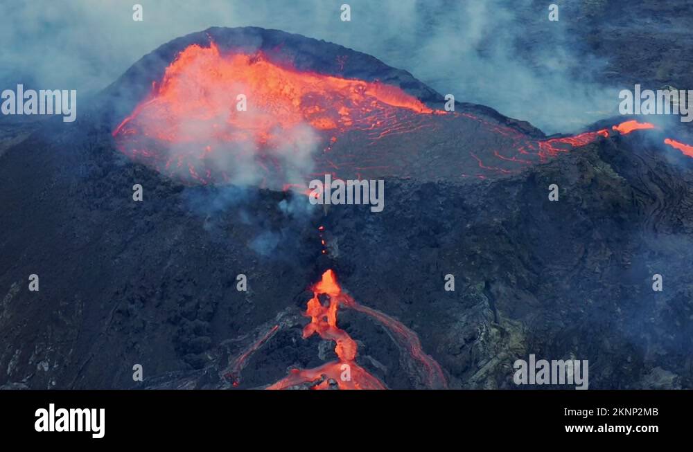 Volcano Crater during Lava Eruption - Fagradalsfjall Volcano in Iceland ...