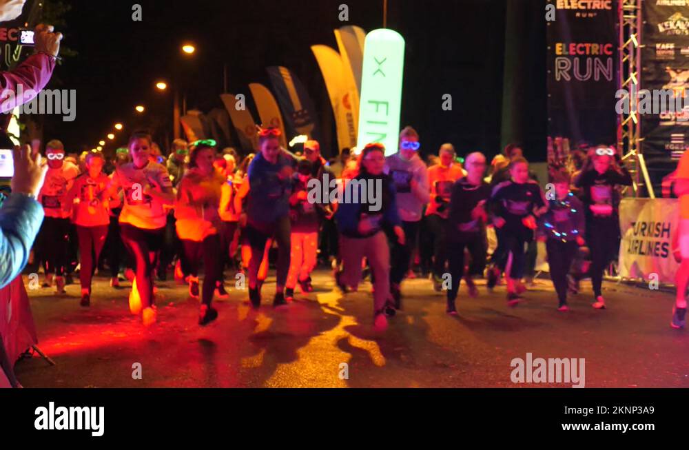 Running people. Group of different ages people started the marathon in
