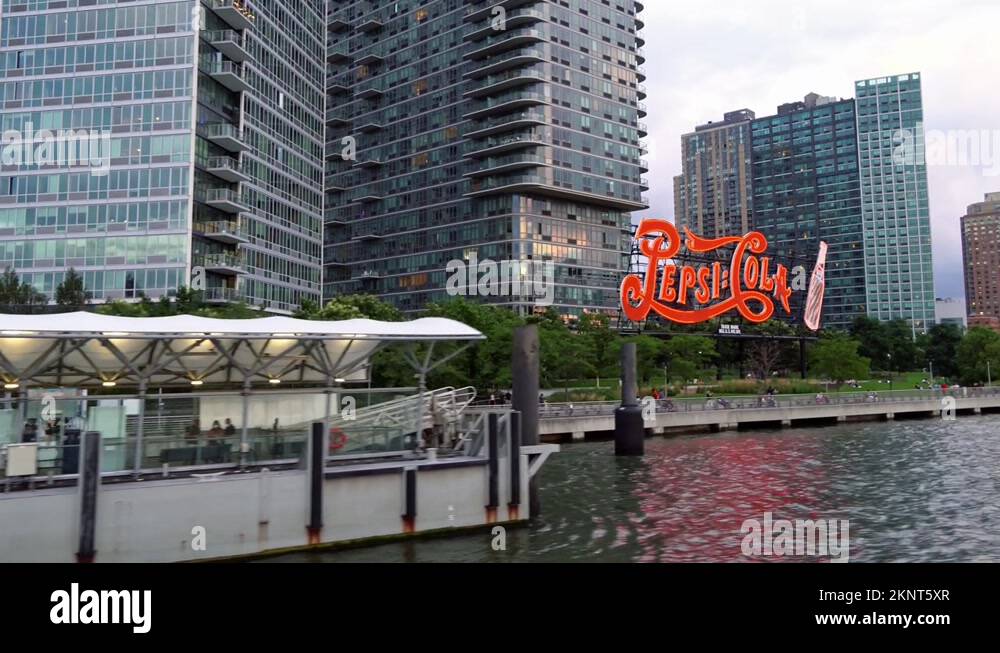 Pepsi cola sign waterfront view long island new york city usa