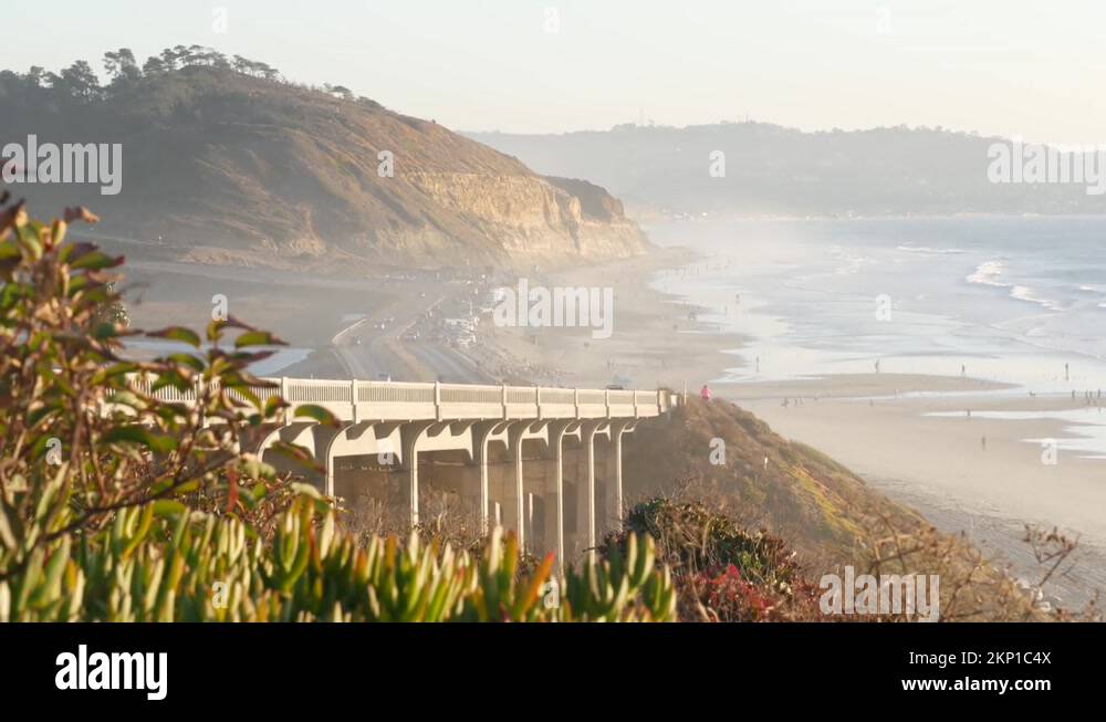 Bridge on pacific coast highway, Torrey Pines beach sunset, California