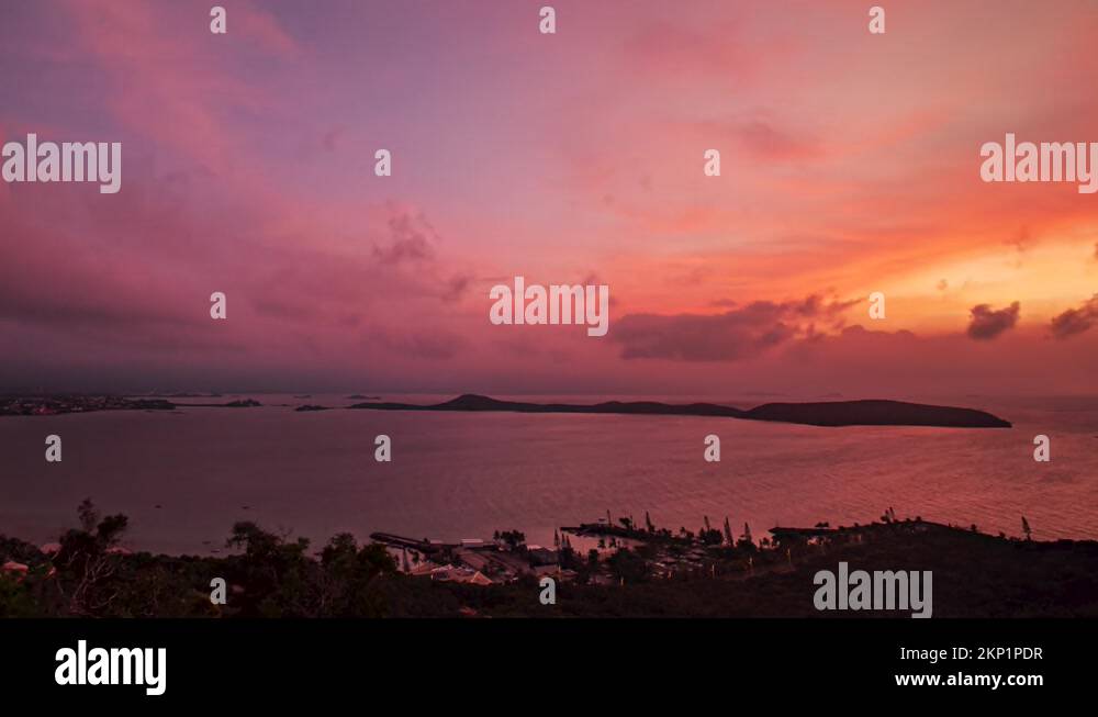 Toro Point Stunning colorful sunrise over Noumea City from Ouen Toro Point hilltop ...