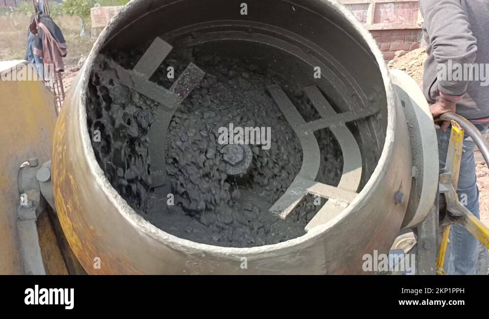 Concrete Mixer Work on Construction Sites and Knead Concrete. Close Up