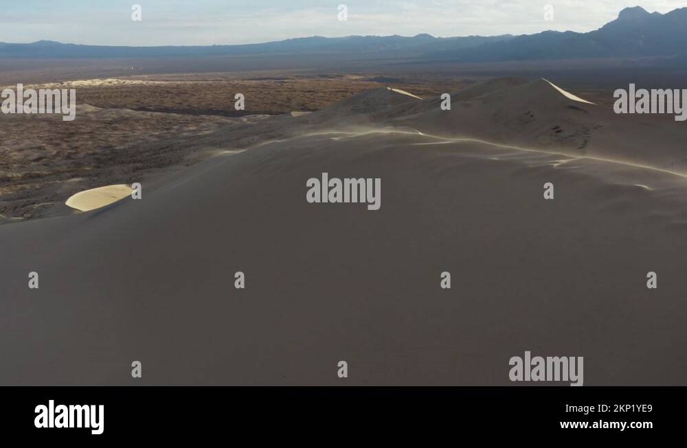 drone aerial shot up along Mojave's largest sand dune at Kelso Sand