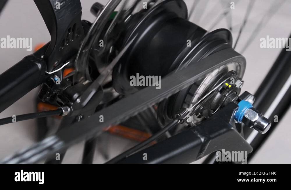 The Hub on a Belt Drive Bicycle Rotating, Rear Gear Change