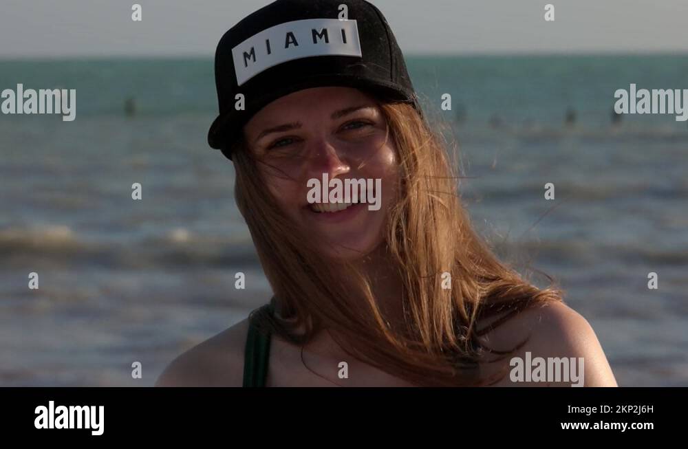 Beautiful young woman in a bathing suit at the beach of Key West Stock