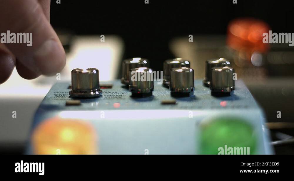 A Guitarist Turning On Effects Pedal On His Pedalboard Stock Video