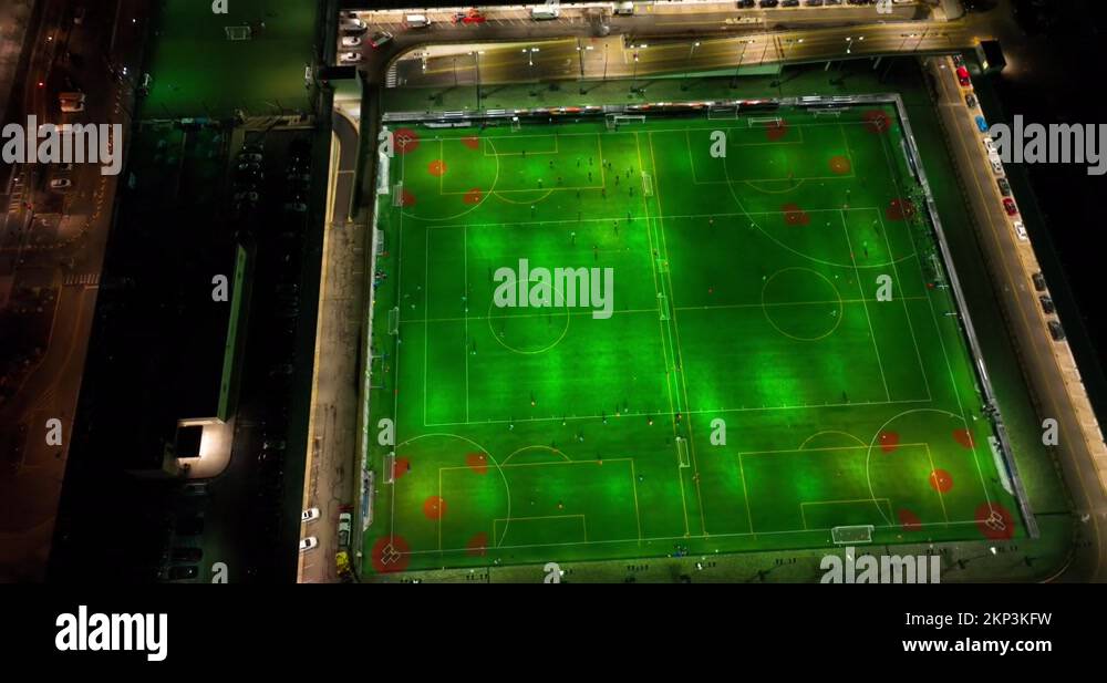 Brooklyn Bridge Park soccer field revealing NYC skyline Stock Video