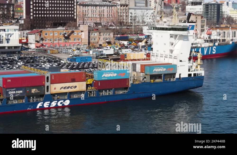 Freight Merchant Ship Fesco Moneron Stands At The Quay Wall Loading ...