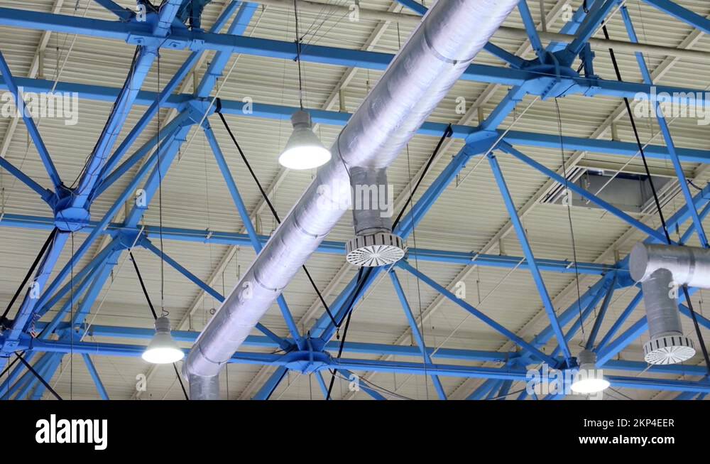 Industrial factory ceiling with ventilation system, ventilation holes