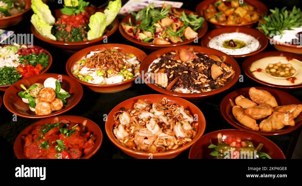 Table full meal beirut, lebanon food Stock Video Footage Alamy