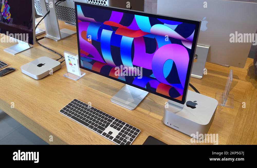 View from above of new Studio Display with Nanotexture glass and