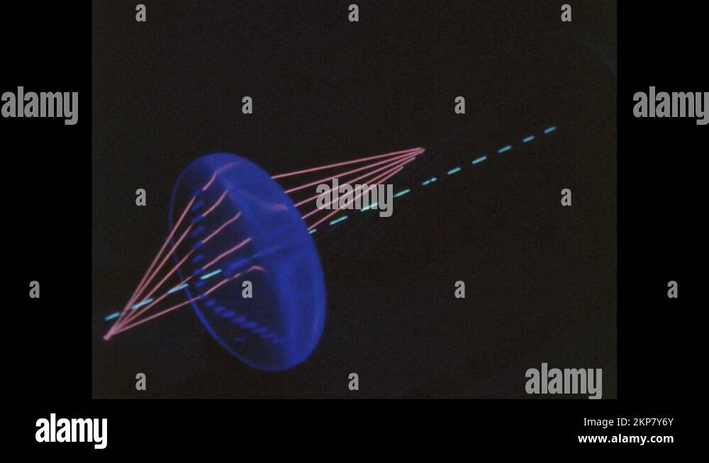 1960s: illustration of light rays passing through top half of convex ...