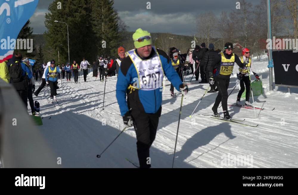 Long Distance Cross Country Skier Passing By Vasaloppet Ski race 2022