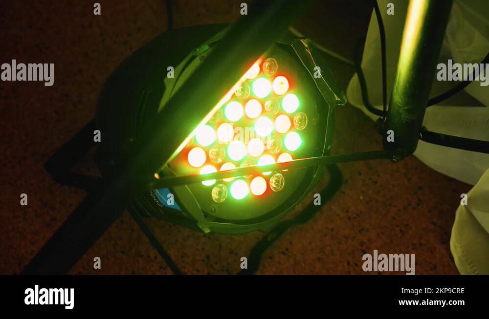 The stage lights rotate and flicker to shine into the camera Stock Video Footage Alamy