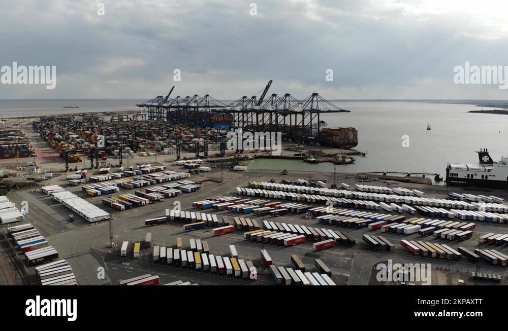 Shipping container are stacked up in the Port of Felixstowe, Suffolk ...