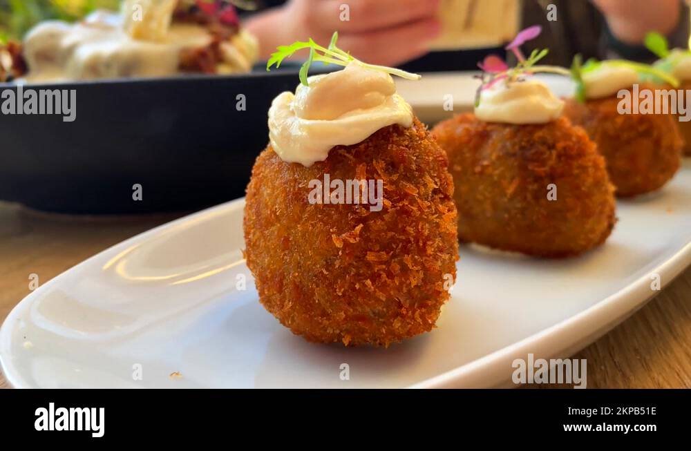 Traditional Spanish croquettes with iberian ham, tasty and crispy