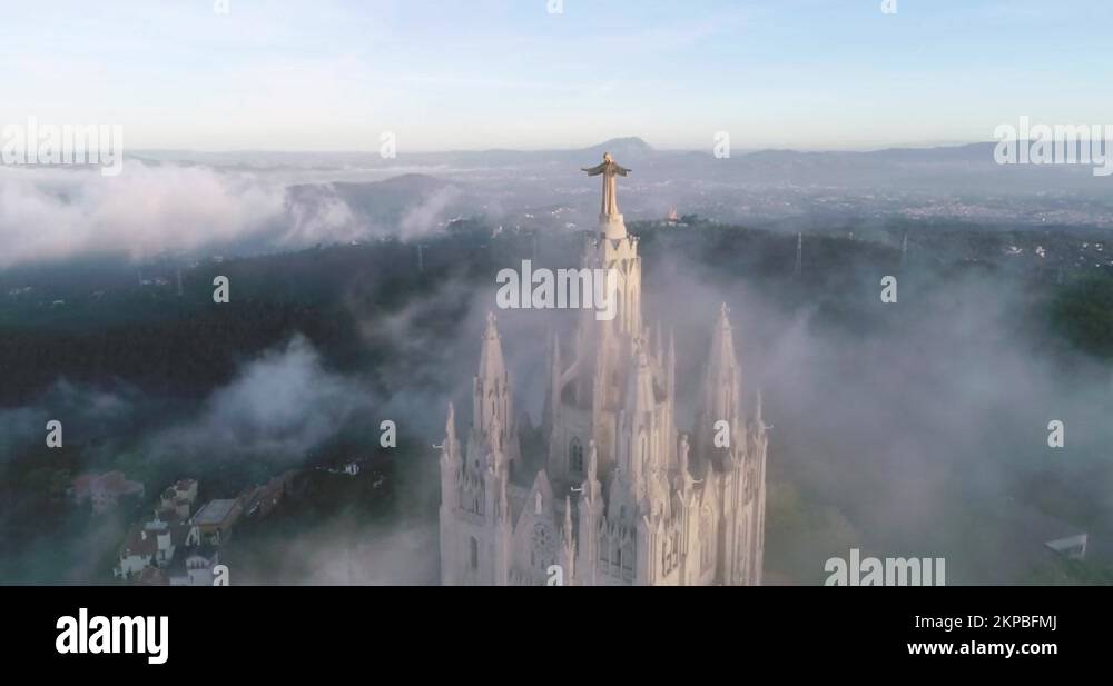 Drone moving closer to The statue of Jesus Christ in the Expiatory