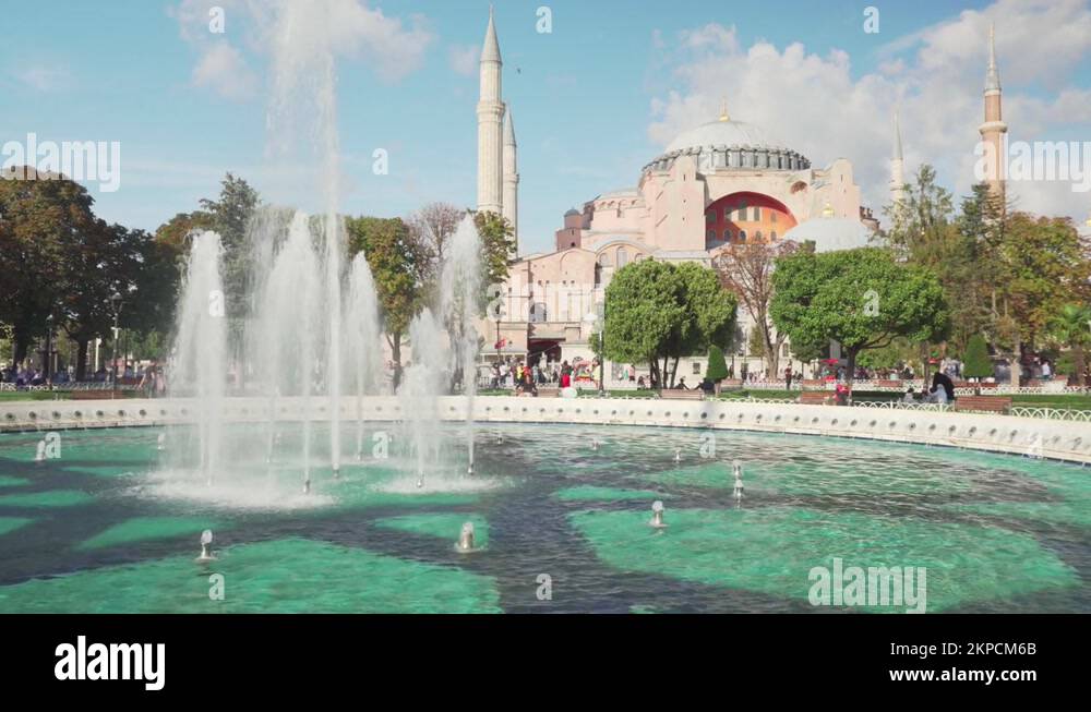 Scenic fountain at the Sultanahmet Square and the Hagia Sophia Stock ...