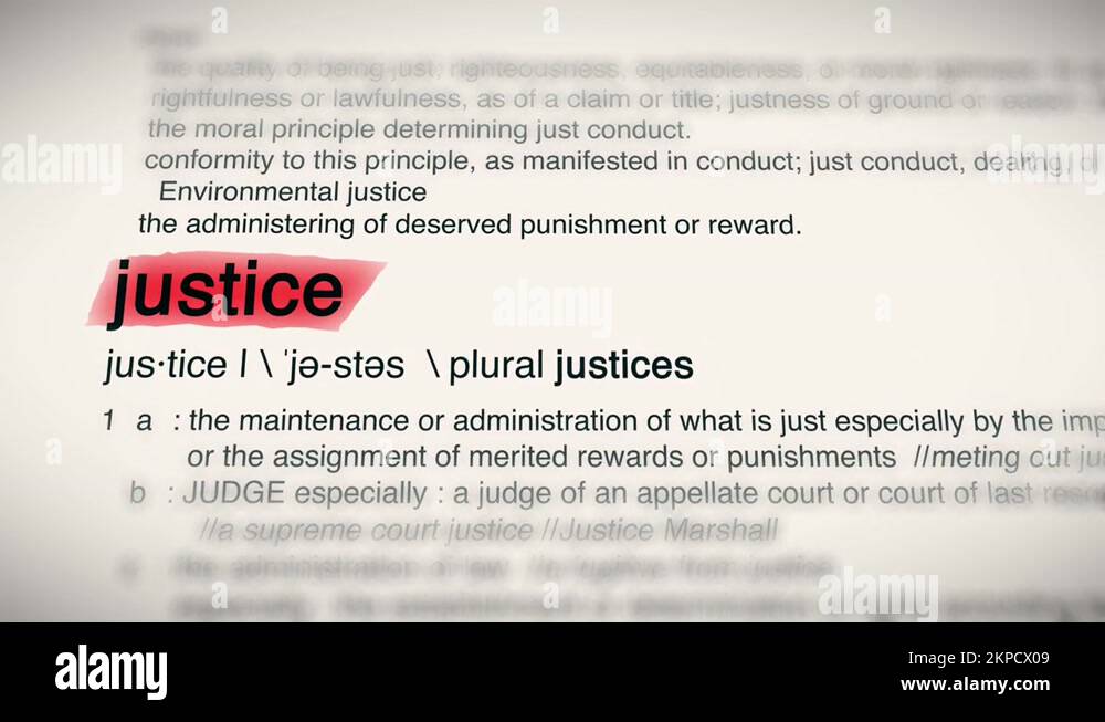 The Word Justice Red Highlighted in a Dictionary Animation Stock Video