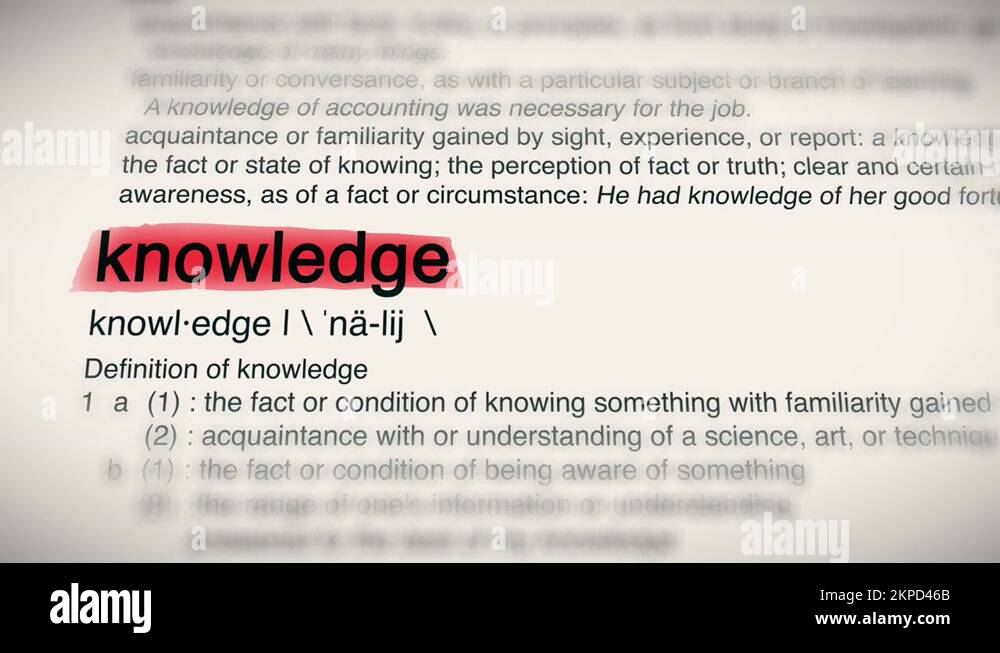 The Word Knowledge Red Highlighted in a Dictionary Animation Stock