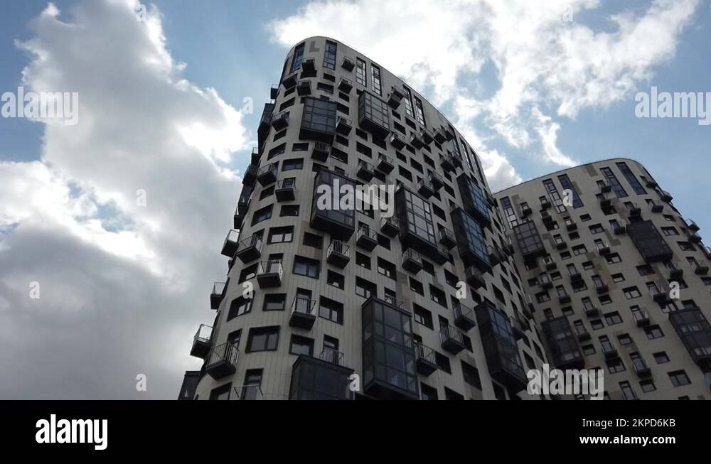 Image showcasing Exterior of a high-rise apartment building facade, windows and ...