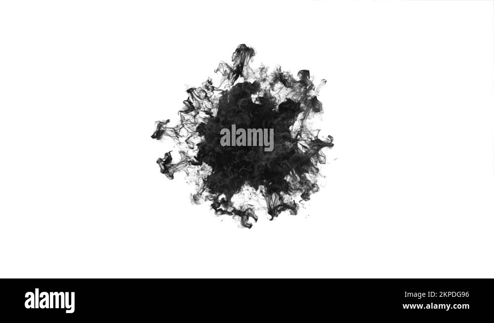 Black color burst smoke powder shockwave explosion fluid ink particles ...