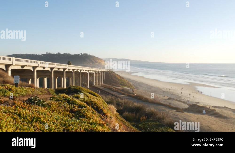 Bridge on pacific coast highway, Torrey Pines beach sunset, California