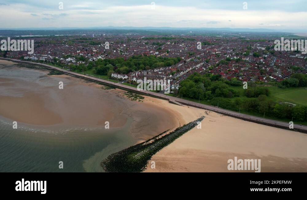 Drone Aerial Of New Brighton, Wallasey, Merseyside, England Stock Video