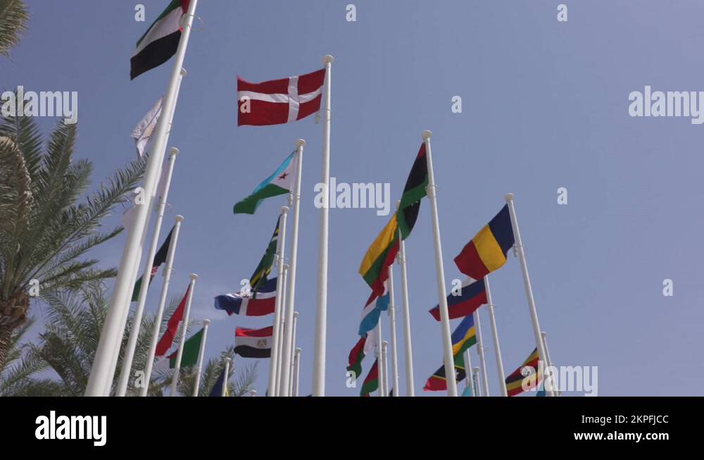 National Flags of Dubai Expo 2020 Participants Waving on Poles in Front ...