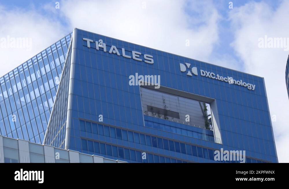 Thales and DXC Technology headquarters tower in La Defense in Paris, France Stock Video Footage