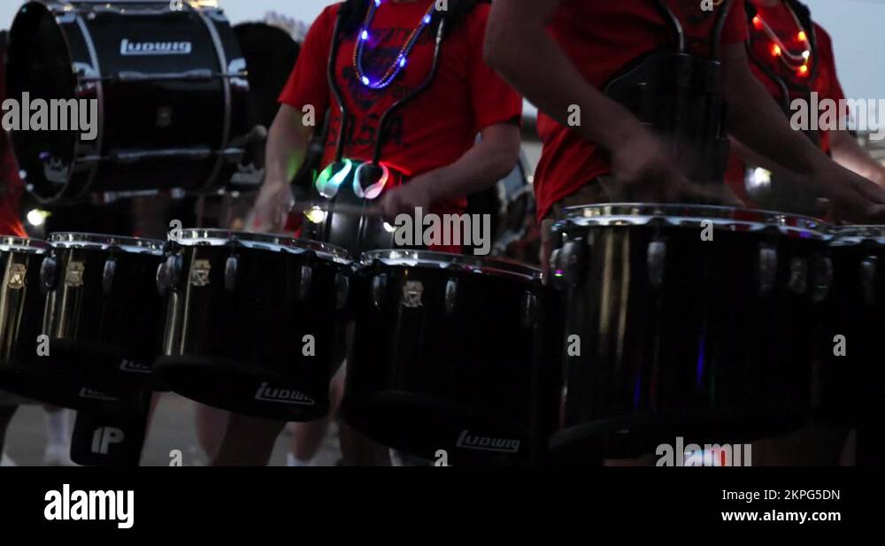 High School band drums night parade San Antonio Texas 4K Stock Video