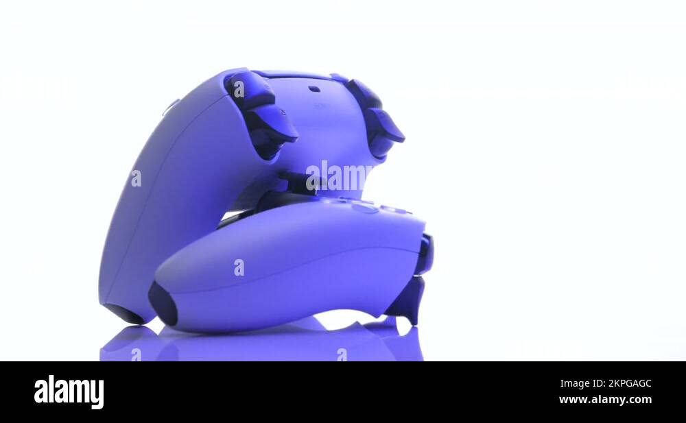 Lviv, Ukraine February 27 2021 Two joysticks from Sony PlayStation 5