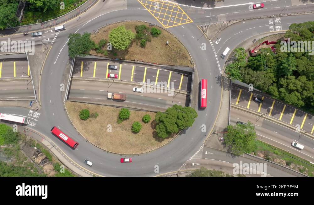 Hong Kong 22 February 2022 Top down view of roundabout in Hong Kong