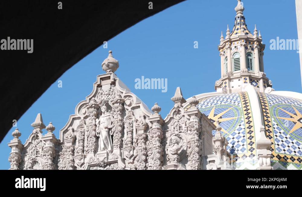 Spanish colonial revival architecture, mosaic dome cupola, San Diego