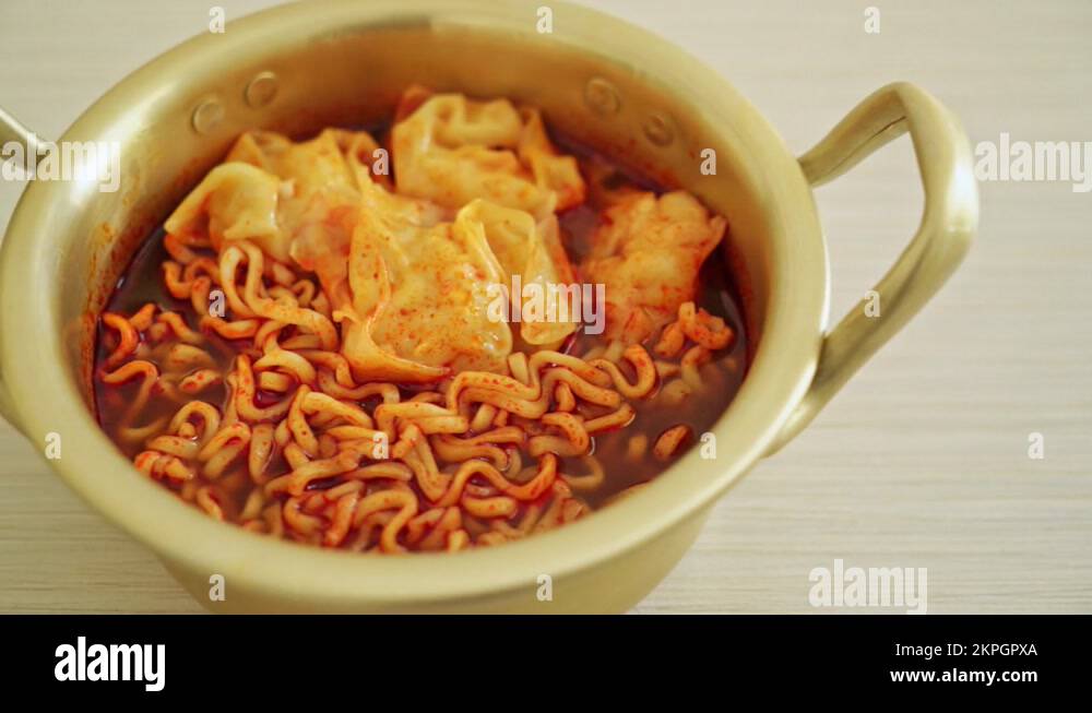 Korean Instant Noodles With Dumplings Korean Food Style Stock Video Footage Alamy