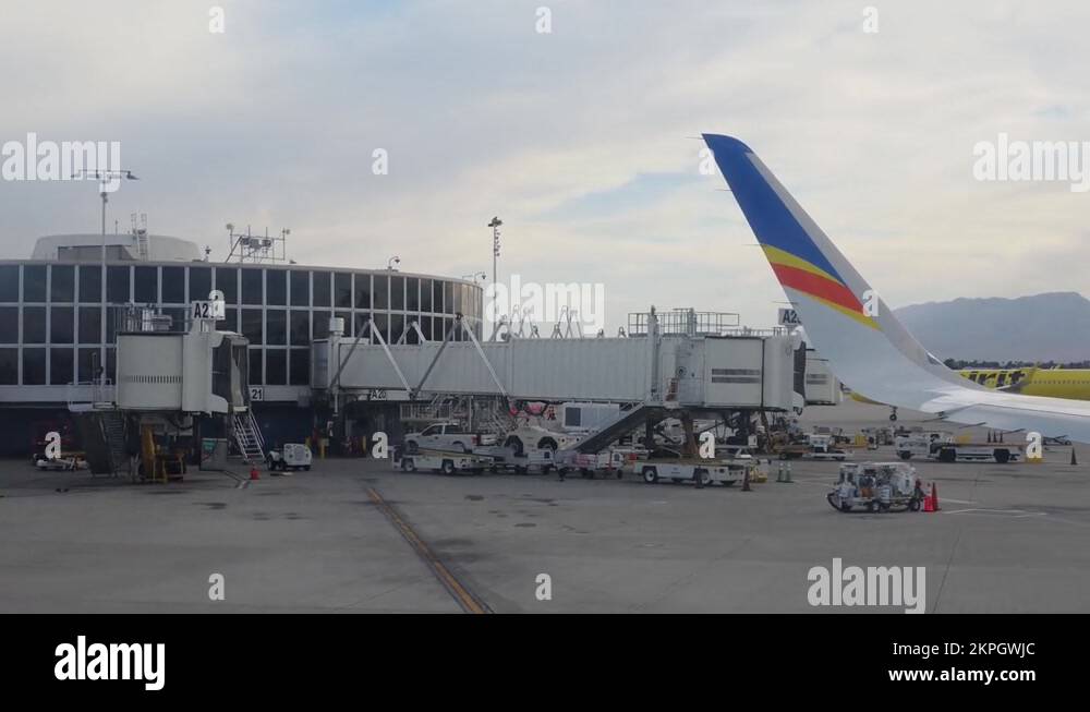Afternoon view of Allegiant Airline airplane in Harry Reid
