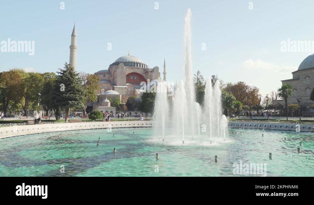 Scenic fountain at the Sultanahmet Square and the Hagia Sophia Stock ...