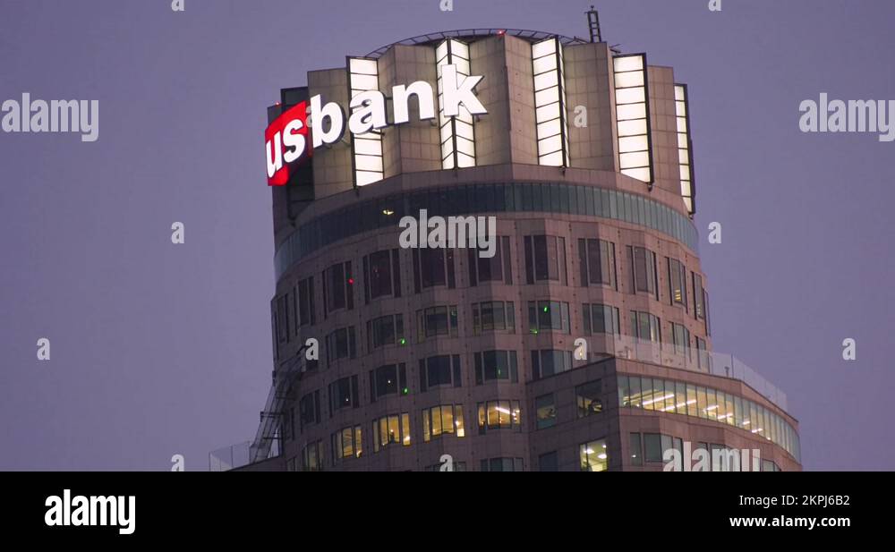 Closeup on the US Bank building in Downtown Los Angeles, USA static