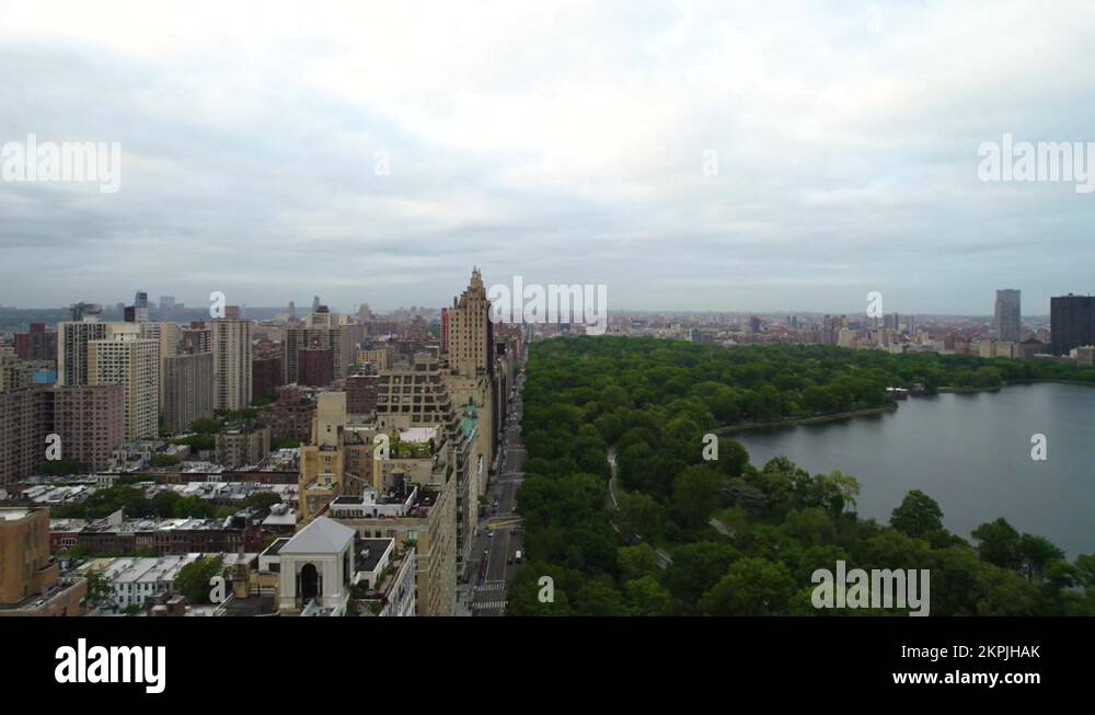 New York's Central Park West facing uptown, with reservoir, park and