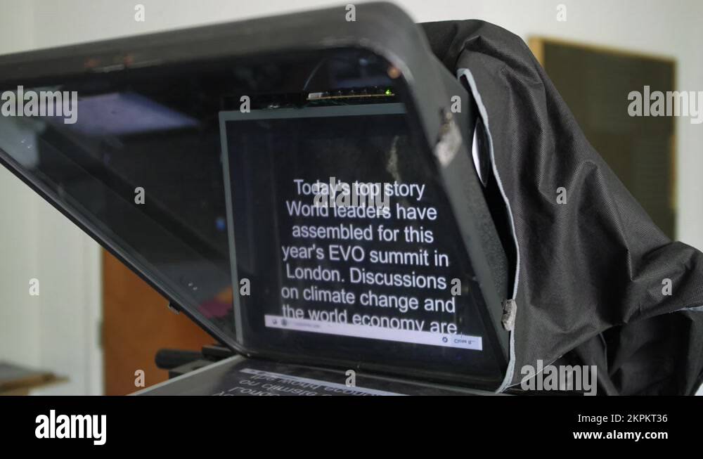 A TV News Studio Teleprompter being used by a presenter Stock Video